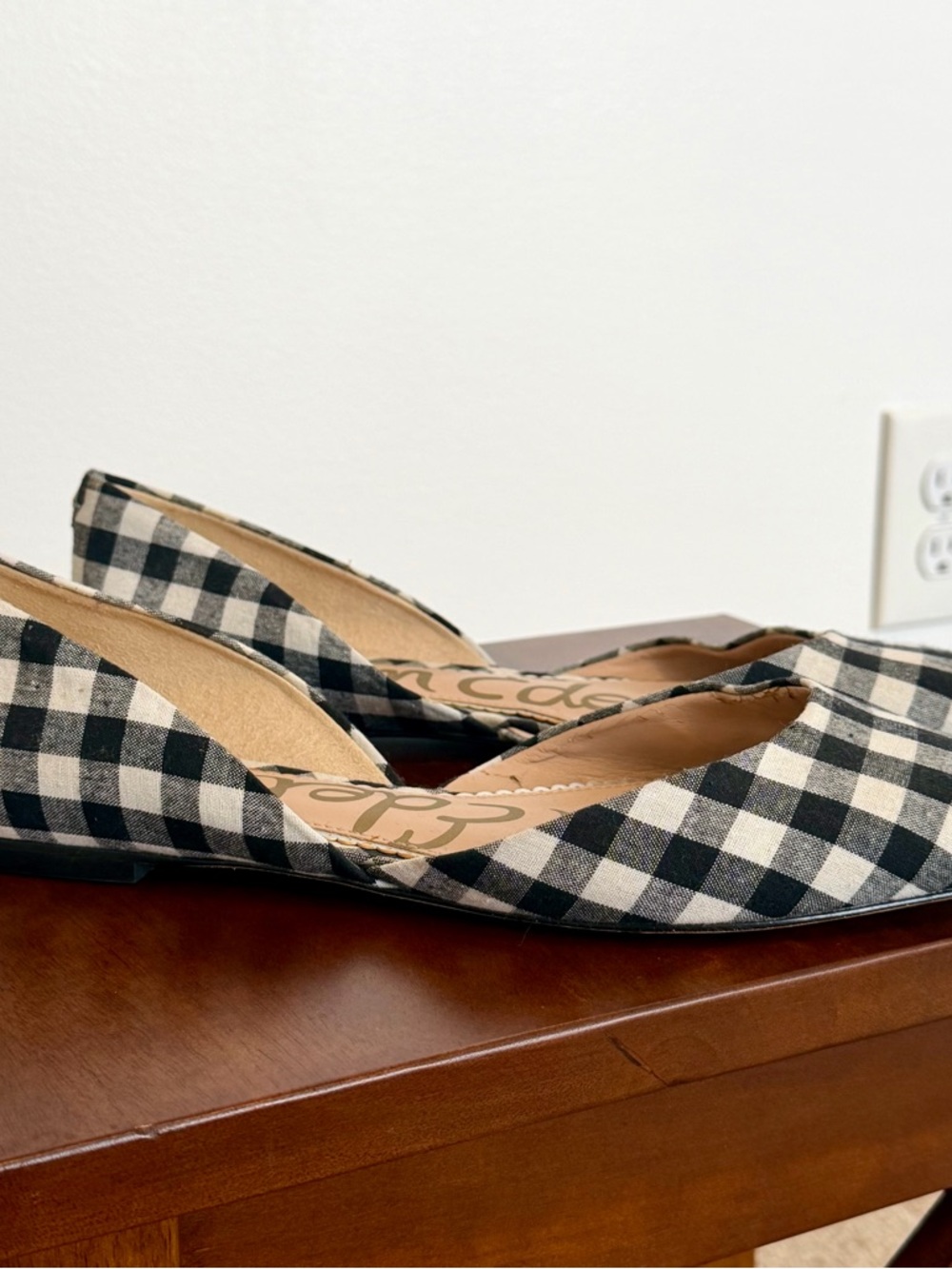 Sam Edelman Black & White Gingham Pointed D'Orsay Flats - Picture 2 of 5
